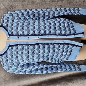 Charter Club Blue and Dark Navy  Knit Chevron Cardigan Sweater Size M
